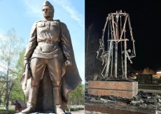 Сгорел памятник Воину-освободителю.